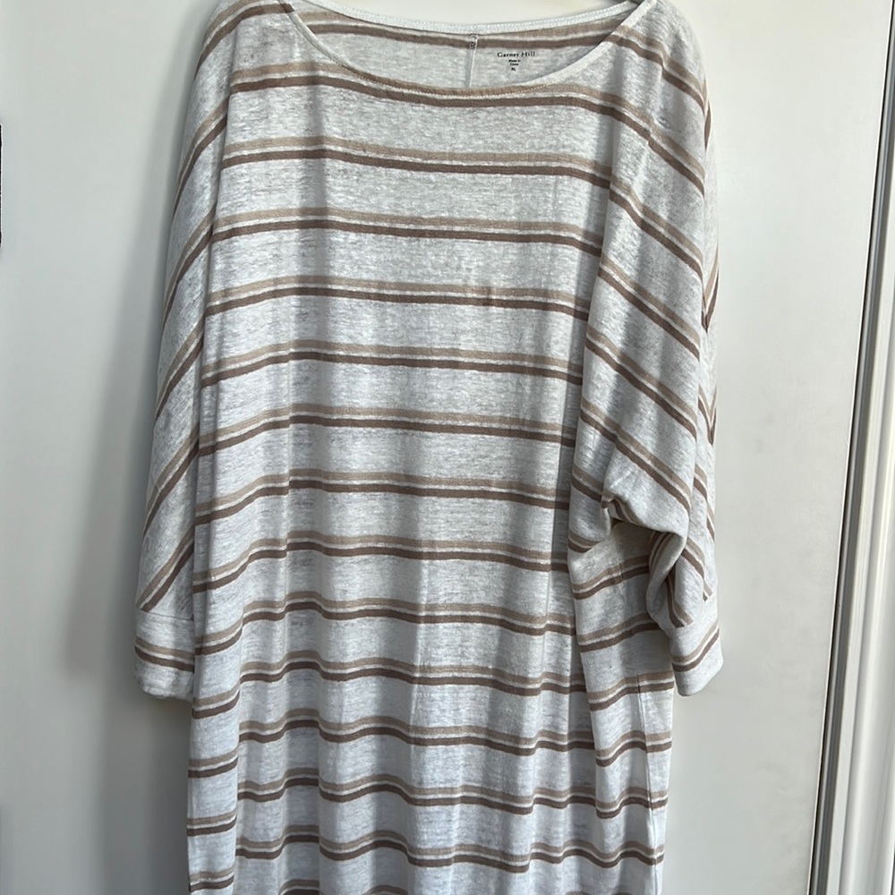 Garnet Hill Cream and Tan Striped Casual Tunic